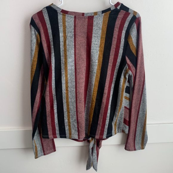 Monteau Multicolor Striped Tie Front Long Sleeve Blouse - Picture 2 of 5